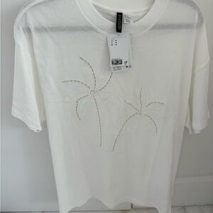 H&M White Long Sleeve Tee with Palm Design